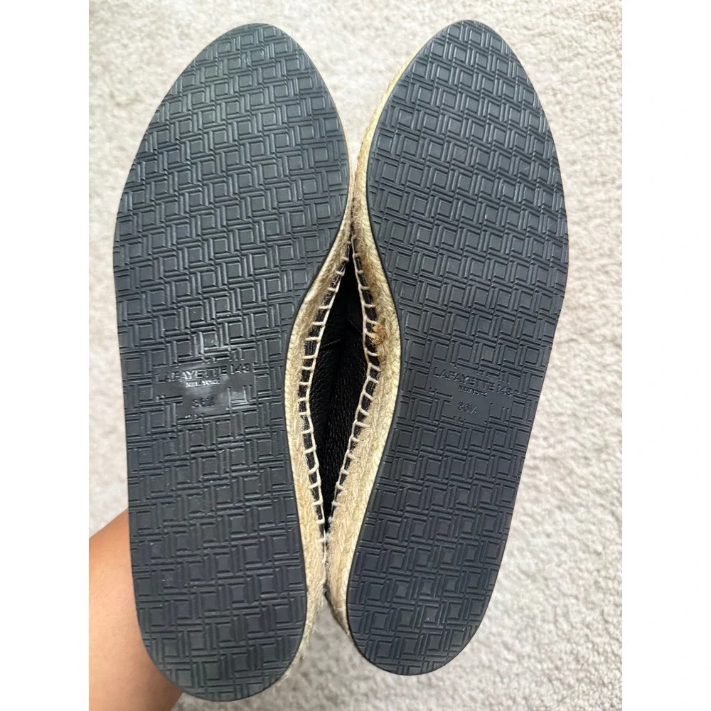 Lafayette 148 New York Black Pebbled Leather Espadrille Flats Women 36.5 Preppy